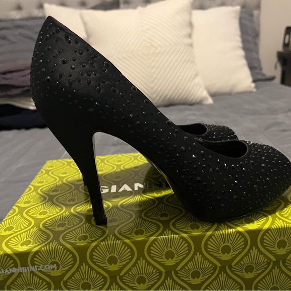 Black Gemstone Bedazzled Peeptoe Heels - Picture 3 of 10